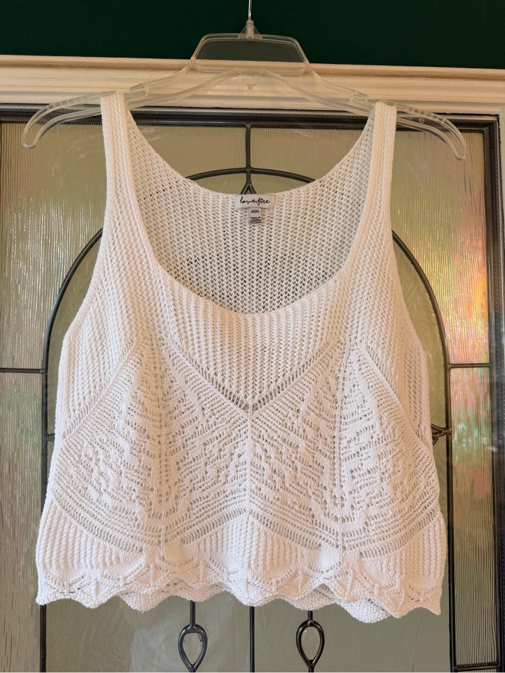 love Fire White Crochet Tank Top with Scalloped Hem